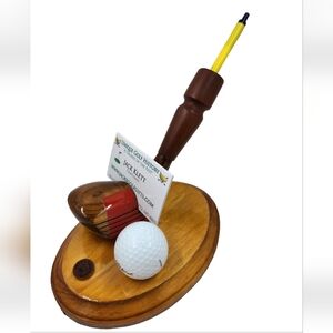 Vintage Persimmon Hubert Green Golf Club Pen & Business Card Holder Office Oval